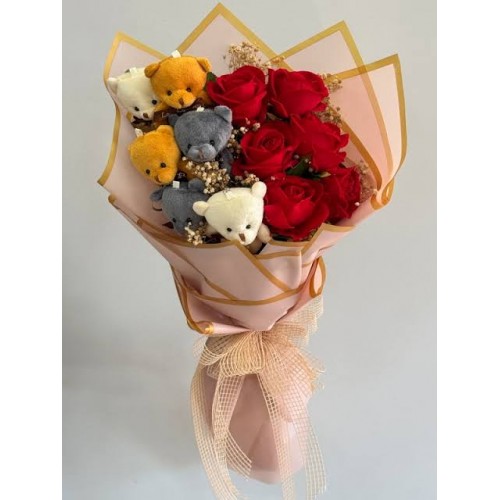 PELUŞ AYICIK-VE-YAPAYGÜL-BUKETİ
